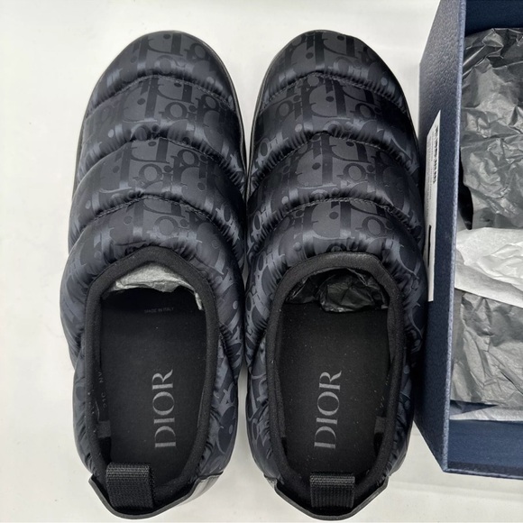 Mens Size 44 Dior Black Oblique Snow Slippers W/ Box Booklet Dust Covers Quilted - Picture 1 of 12